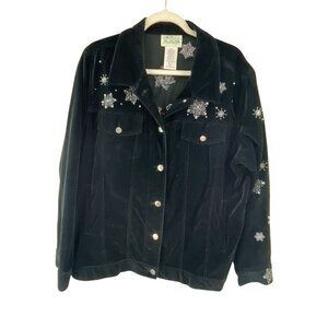 The Quacker Factory Women's Festive Snowman Velvet Jacket  Embroidered Size L